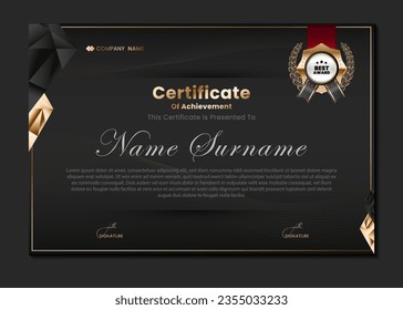 Award certificate design with diamond and gold theme. suitable for awards, graduations, certificates and others