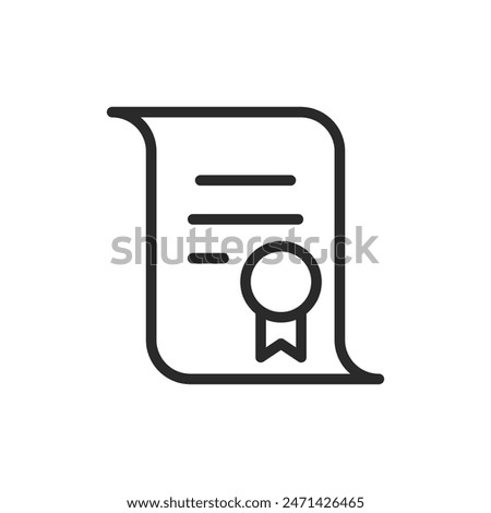 Award certificate, linear style icon. Document with seal and ribbon. Editable stroke width