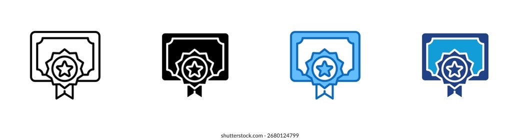 Award Certificate Multiple Style Icon Design Vector - Certificate with ribbon and star, representing achievement, recognition, or official award