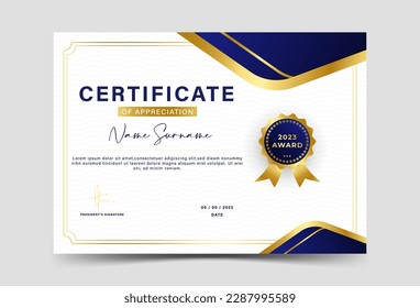 Award certificate template. fancy dark blue color gradation, with golden border