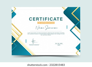 Award certificate template. fancy green color gradation, with gold outline. line pattern, gold eps 10