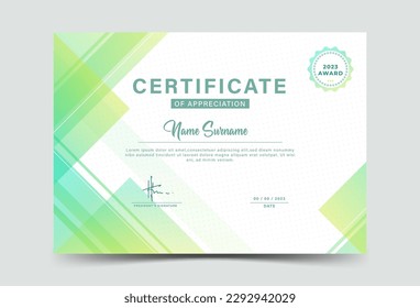 Award Certificate Template Layout with Badges, green gradation , abstract , memphis, minimalist