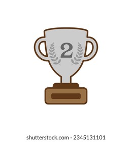 Award  champion trophy silver medal number second , 2nd success champion achievement award icon isolated vector illustration