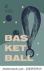 Award. Collection of basketball designs in grunge style, sketch, engraving. Hand drawing. Sports print, cover, template, sports covers, basketball hoop.