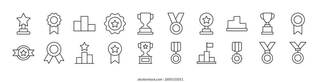 Award for Competition Related Image Collection. Editable Stroke. Perfect for Infographics, Articles, Books, Flyers, Banners