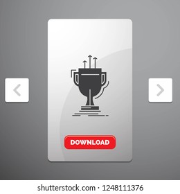 award, competitive, cup, edge, prize Glyph Icon in Carousal Pagination Slider Design and Red Download Button