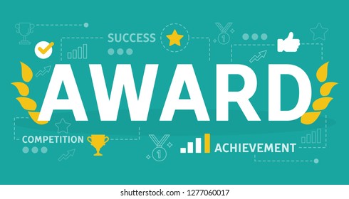 Award concept. Idea of winner and champion. Achievement in success in business. Vector flat illustration