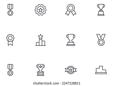 Concepto de premio. Juego de iconos de línea de premio. Colección de señales vectoriales a la moda de los sitios web, tiendas y tiendas de internet, libros y folletos. Iconos de calidad superior aislados en fondo blanco 