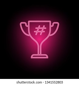 Award, cup, hashtag neon icon can be used to illustrate topics about SEO optimization, data analytics, website performace - Vector