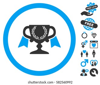 Award Cup icon with bonus passion pictograph collection. Vector illustration style is flat iconic blue and gray symbols on white background.