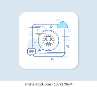 Award cup line icon. Abstract square vector button. Winner Trophy symbol. Sports achievement sign. Trophy line icon. Speech bubble concept. Vector