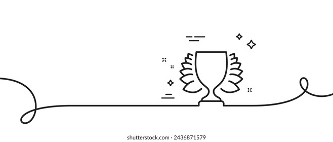 Symbol für die Gewinntopflinie. Durchgehend eine Zeile mit Curl. Gewinner-Trophy mit Lorbeerkranz-Symbol. Zeichen für sportliche Leistung. Gewinner-Band mit einer Umrisslinie. Schleifenkurvenmuster. Vektor