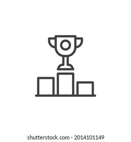 Award cup line icon. linear style sign for mobile concept and web design. Winners podium and award outline vector icon. Symbol, logo illustration. Vector graphics