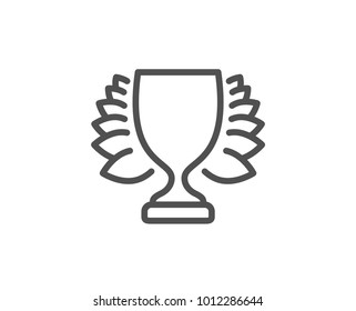 Award cup line icon. Winner Trophy with Laurel wreath symbol. Sports achievement sign. Quality design element. Editable stroke. Vector