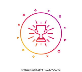 Award cup line icon. Winner Trophy symbol. Sports achievement sign. Gradient pattern line button. Trophy icon design. Geometric shapes. Vector