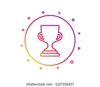 Award cup line icon. Winner Trophy symbol. Sports achievement sign. Gradient pattern line button. Award cup icon design. Geometric shapes. Vector