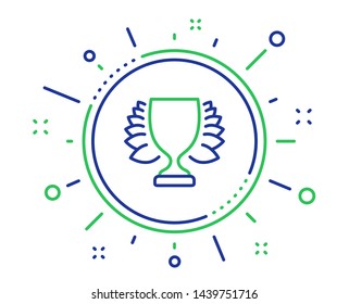 Award cup line icon. Winner Trophy with Laurel wreath symbol. Sports achievement sign. Quality design elements. Technology winner button. Editable stroke. Vector