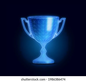 Copa de premio con rejilla poligonal sobre fondo oscuro. Ilustración del vector