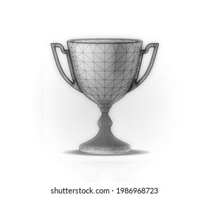Award cup with polygonal grid on white background. Vector illustration
