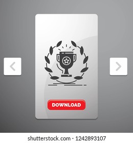 award, cup, prize, reward, victory Glyph Icon in Carousal Pagination Slider Design and Red Download Button