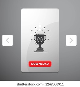 award, cup, prize, reward, victory Glyph Icon in Carousal Pagination Slider Design and Red Download Button