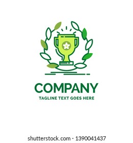 award, cup, prize, reward, victory Flat Business Logo template. Creative Green Brand Name Design.