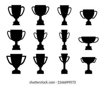 Award Cup Set. Winning Cups Silhouette Collection. Victory Symbols. Vector Illustration Isolated On White.