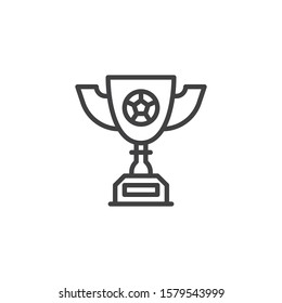 Award cup with soccer ball line icon. linear style sign for mobile concept and web design. Football prize cup outline vector icon. Symbol, logo illustration. Vector graphics