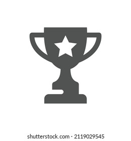 Award cup with star black vector icon. First place, quality winner filled symbol.