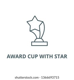 Award cup with star line icon, vector. Award cup with star outline sign, concept symbol, flat illustration