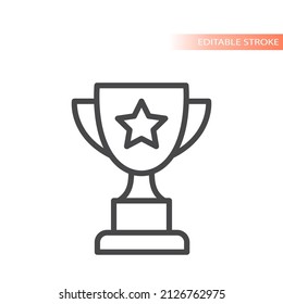 Award Cup With Star Line Vector Icon. Outlined, Editable Stroke Symbol.