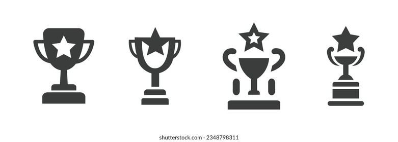 Award cup with star vector icon set collection. Trophy cup glyph icon. Symbol, logo illustration. Vector illustration isolated on white background.