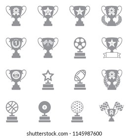 Award Cup And Trophy Icons. Gray Flat Design. Vector Illustration. 