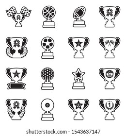 Award Cup And Trophy Icons. Line With Fill Design. Vector Illustration.