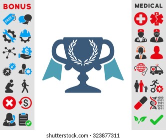 Award Cup vector icon. Style is bicolor flat symbol, cyan and blue colors, rounded angles, white background.