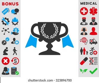 Award Cup vector icon. Style is bicolor flat symbol, blue and gray colors, rounded angles, white background.