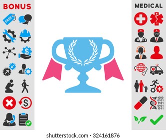 Award Cup vector icon. Style is bicolor flat symbol, pink and blue colors, rounded angles, white background.