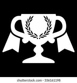 Award Cup vector icon. Style is flat symbol, white color, rounded angles, black background.