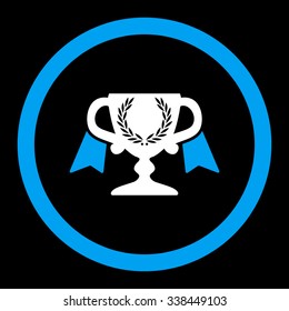 Award Cup vector icon. Style is bicolor flat rounded symbol, blue and white colors, rounded angles, black background.