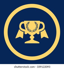 Award Cup vector icon. Style is flat rounded symbol, yellow color, rounded angles, blue background.