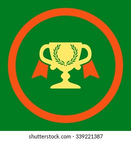 Award Cup vector icon. Style is bicolor flat rounded symbol, orange and yellow colors, rounded angles, green background.