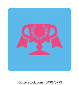 Award Cup vector icon. Style is flat rounded square button, pink and blue colors, white background.
