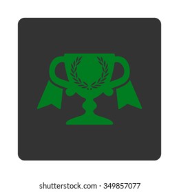 Award Cup vector icon. Style is flat rounded square button, green and gray colors, white background.