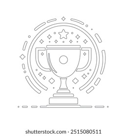 Award cup. Winner prize. Continuous line drawing, Continuous line art of trophy. Award line drawing, Vector illustration
