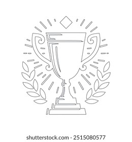 Award cup. Winner prize. Continuous line drawing, Continuous line art of trophy. Award line drawing, Vector illustration