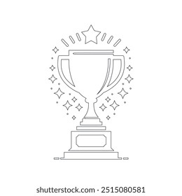 Award cup. Winner prize. Continuous line drawing, Continuous line art of trophy. Award line drawing, Vector illustration