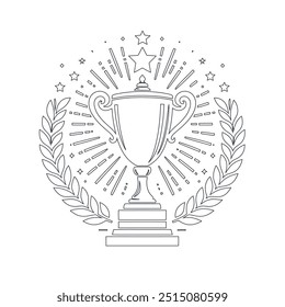 Xícara de prêmio. Prêmio do vencedor. Desenho de linha contínuo, arte de linha contínua de troféu. Desenho de linha de prêmio, ilustração de vetor
