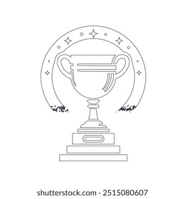 Award cup. Winner prize. Continuous line drawing, Continuous line art of trophy. Award line drawing, Vector illustration