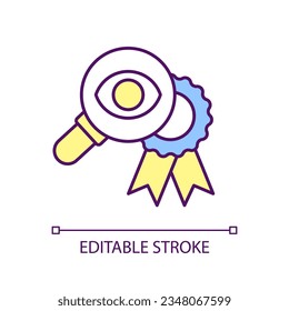 Award decision RGB color icon. Excellence emblem. Investigation. Prize and award. High quality badge. Isolated vector illustration. Simple filled line drawing. Editable stroke. Arial font used