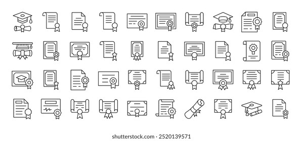 Award, Diploma, Certificate Bundle of Thin Icons. Editable Stroke. Suitable for Web Sites, Books, Cards, Apps